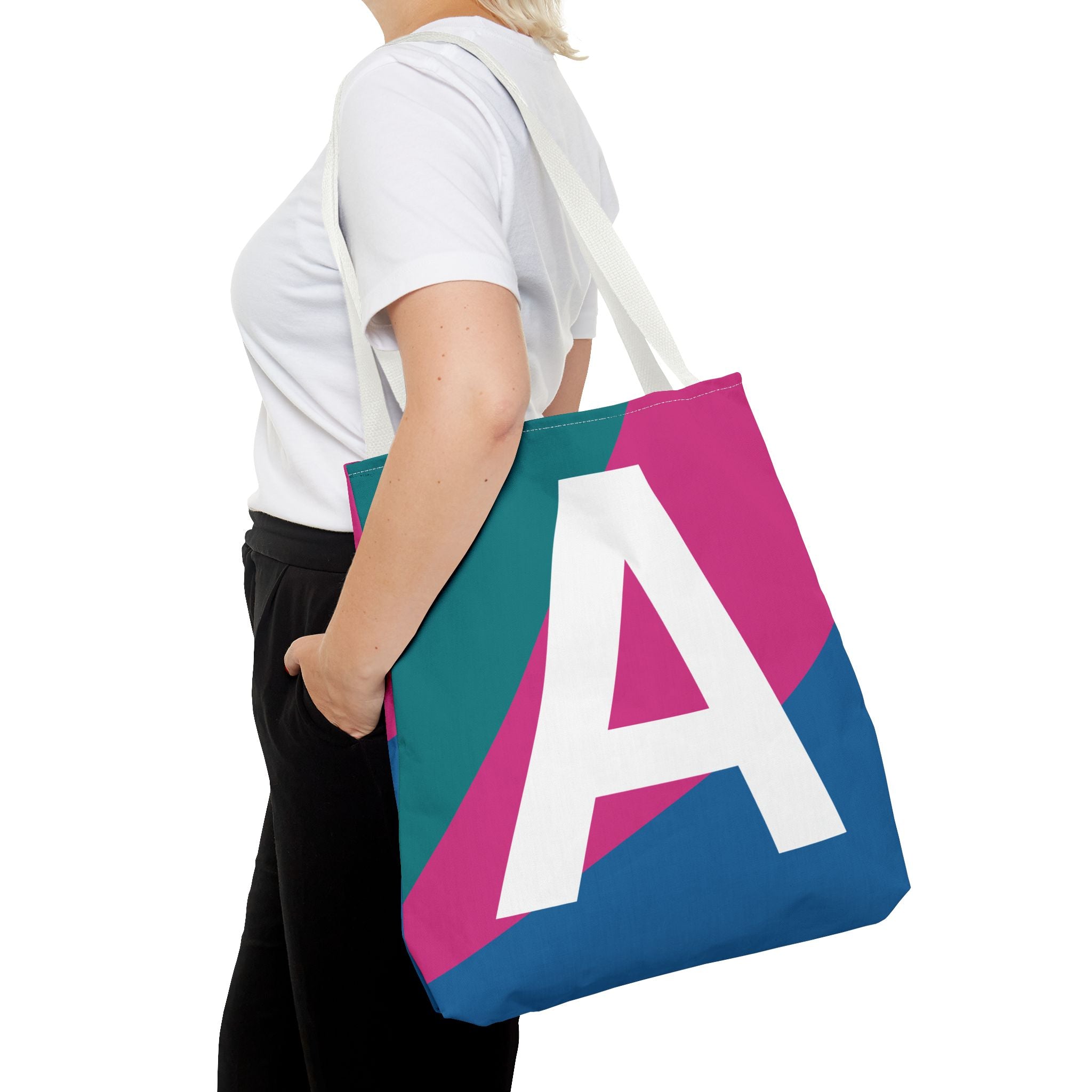 Monogram 'A' Colorblock Tote Bag — Personalized Initial A Shoulder Tote