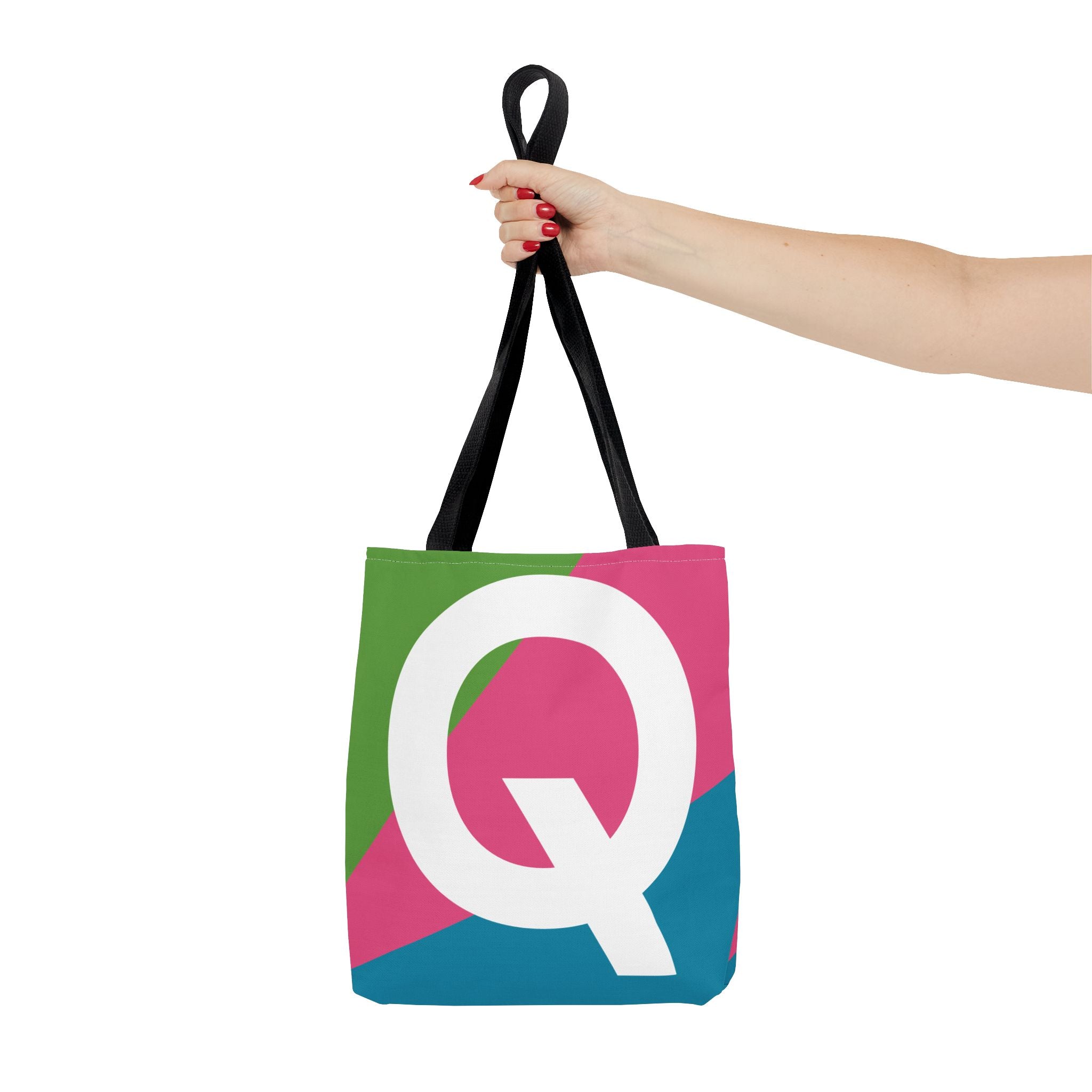 Monogram 'Q' Colorblock Tote Bag — Personalized Initial Q Shoulder Tote