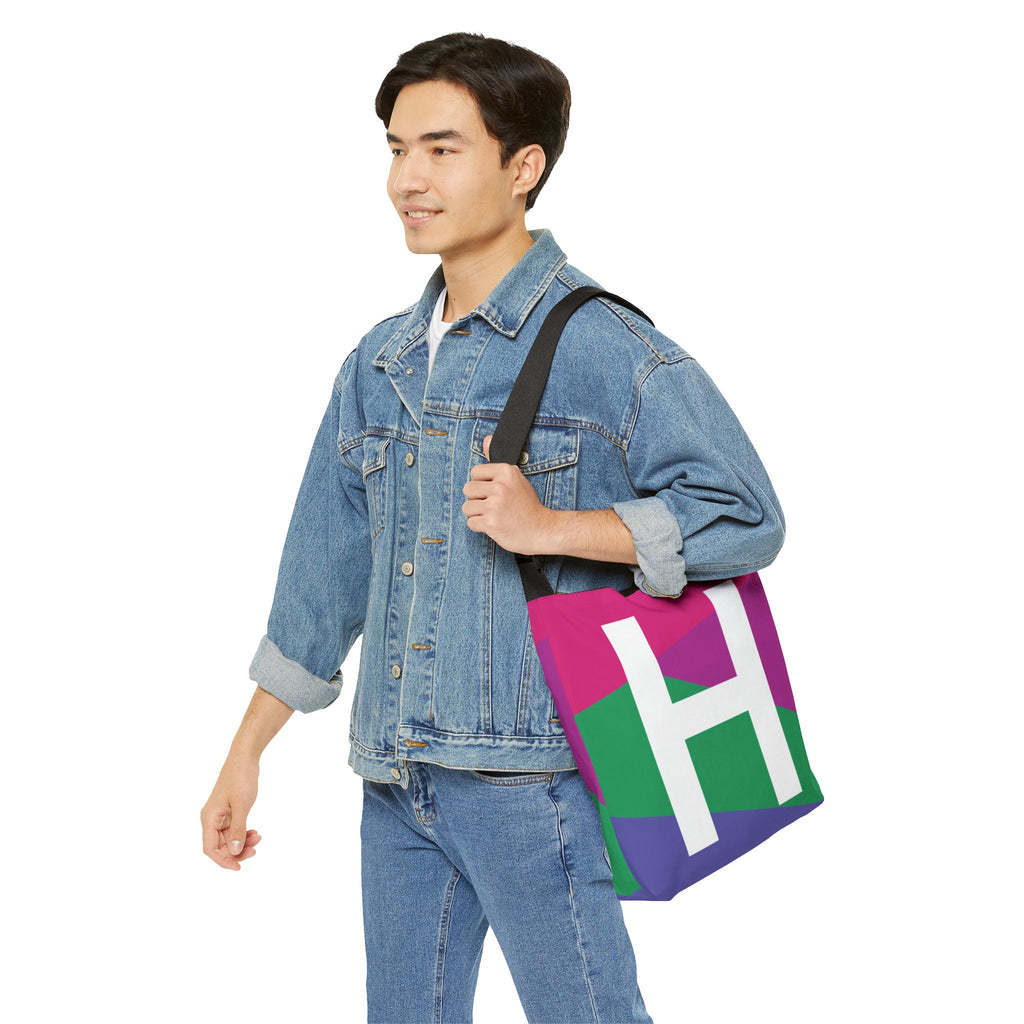 Initial Letter 'H' Colorblock Adjustable Tote Bag — Monogram Alphabet Shoulder Bag