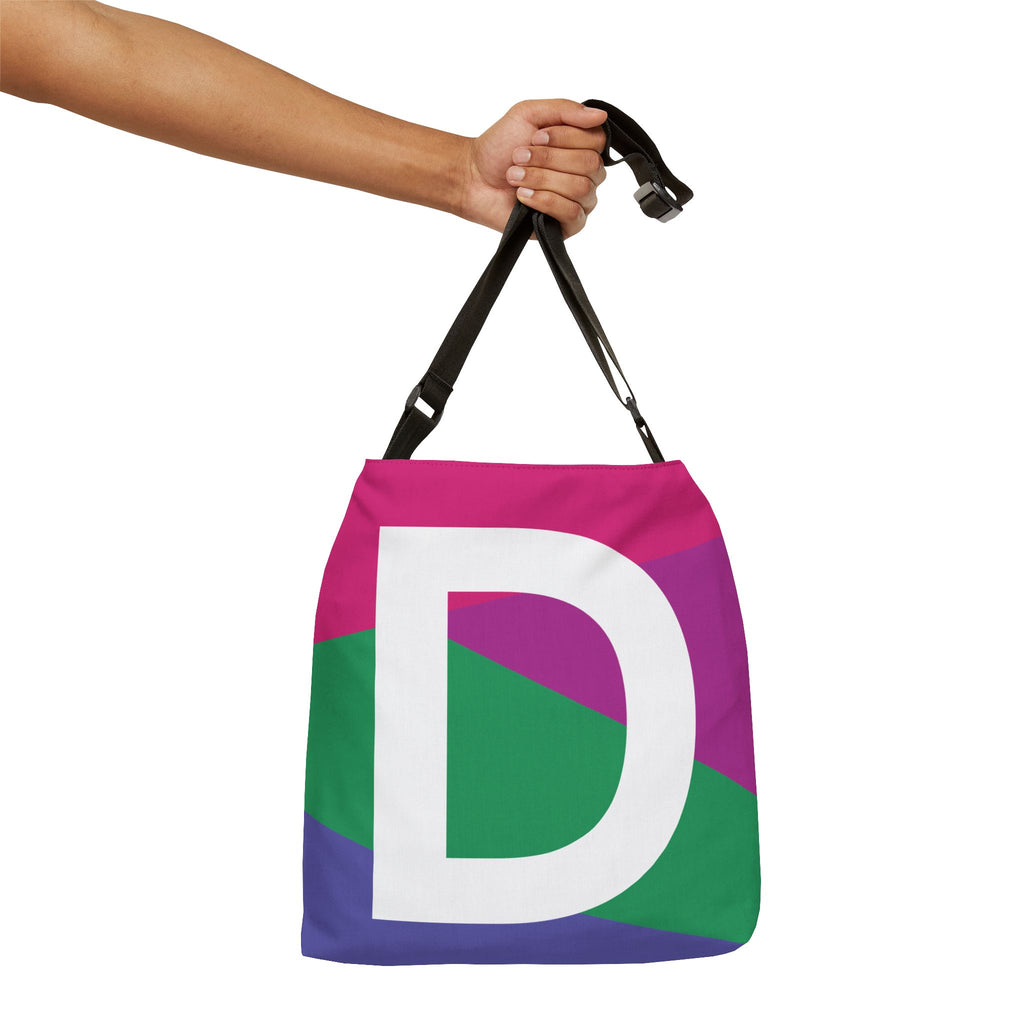 Initial Letter 'D' Colorblock Adjustable Tote Bag — Monogram Alphabet Shoulder Bag