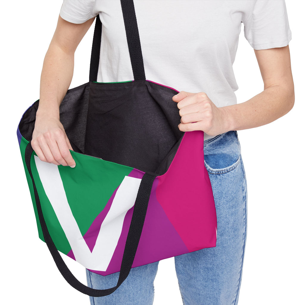 Personalized 'V' Colorblock Tote Bag — Monogram Weekender Tote