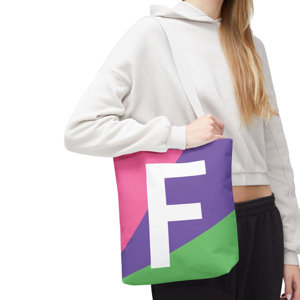 Monogram 'F' Colorblock Tote Bag — Personalized Initial F Shoulder Tote