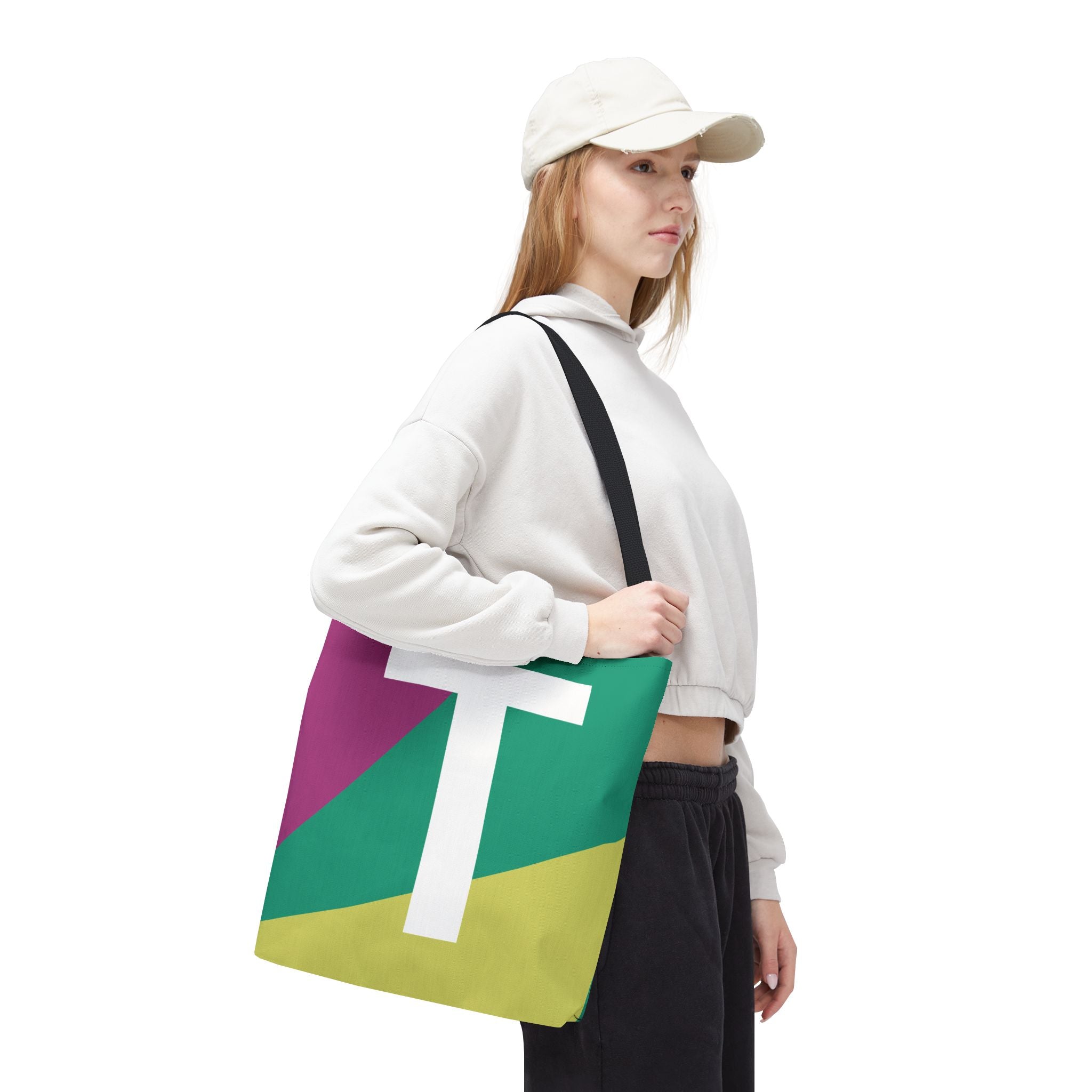 Monogram 'T' Colorblock Tote Bag — Personalized Initial T Shoulder Tote
