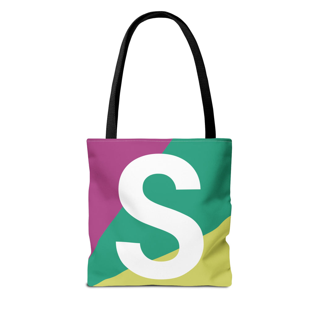 Monogram 'S' Colorblock Tote Bag — Personalized Initial S Shoulder Tote