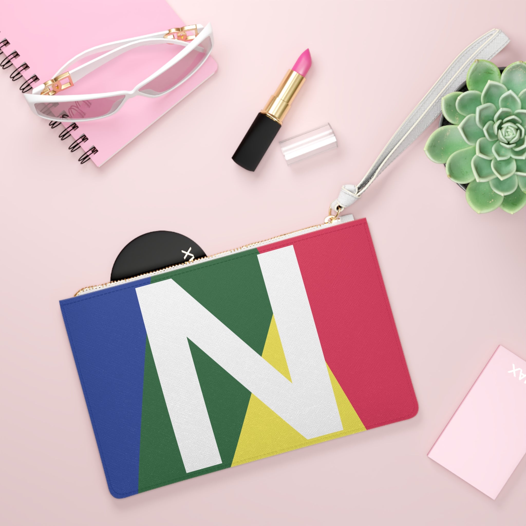 Monogram 'N' Colorblock Clutch Bag — Bold Geometric Wristlet for Everyday & Gifts