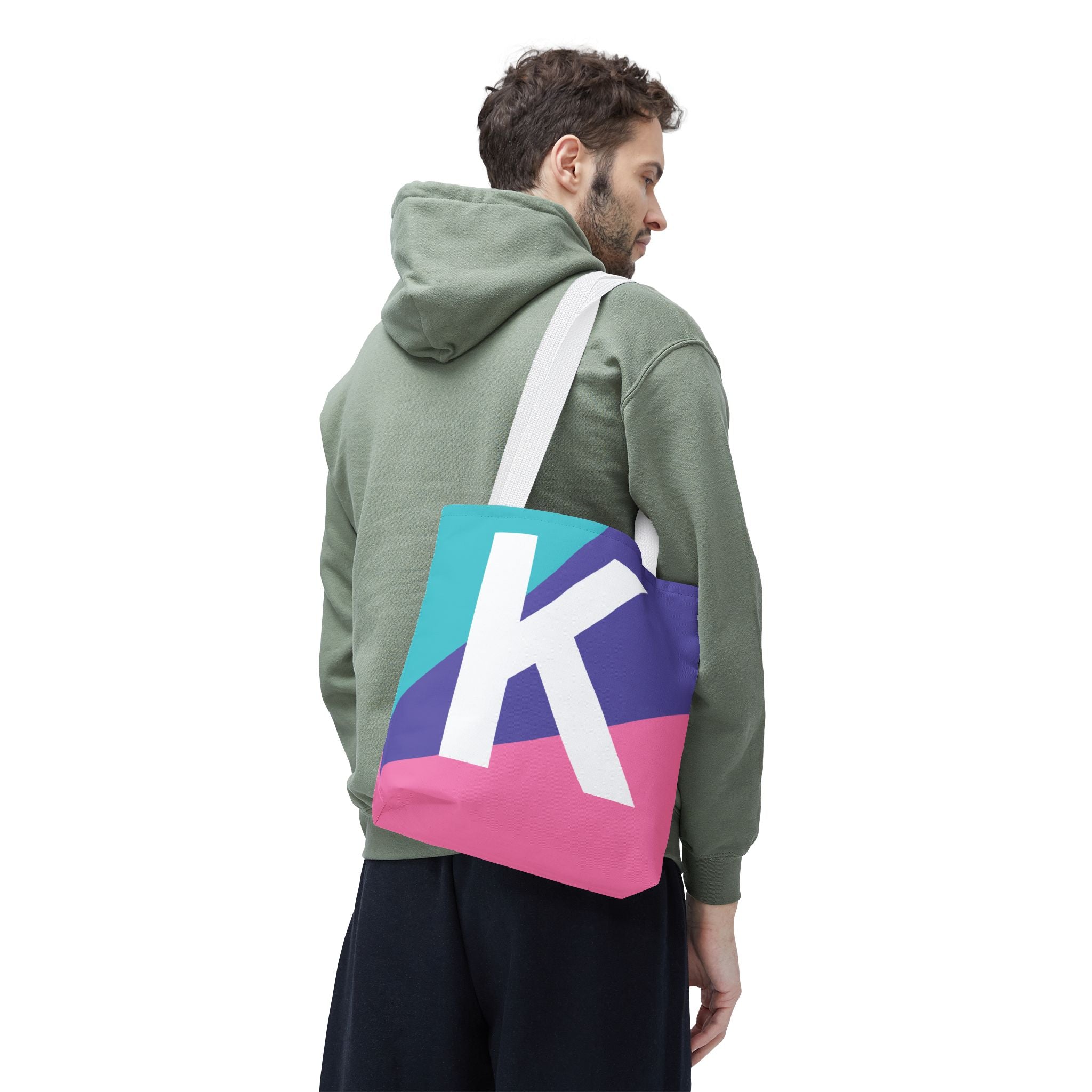 Monogram 'K' Colorblock Tote Bag — Personalized Initial K Shoulder Tote