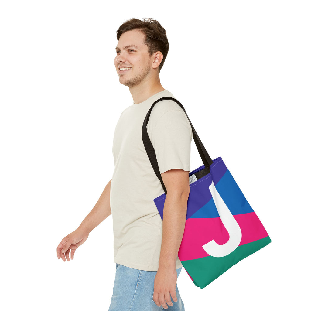 Monogram 'J' Colorblock Tote Bag — Personalized Initial J Shoulder Tote