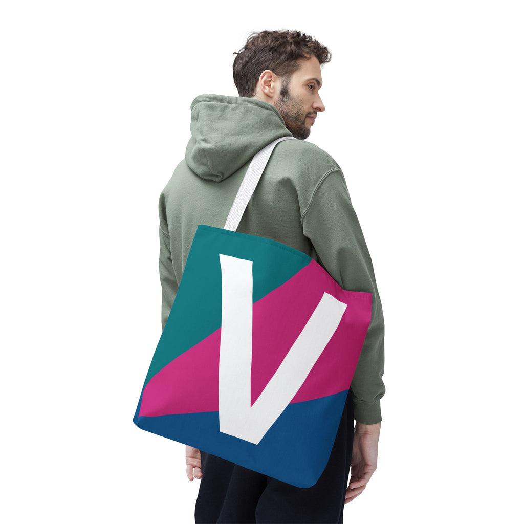 Monogram 'V' Colorblock Tote Bag — Personalized Initial V Shoulder Tote
