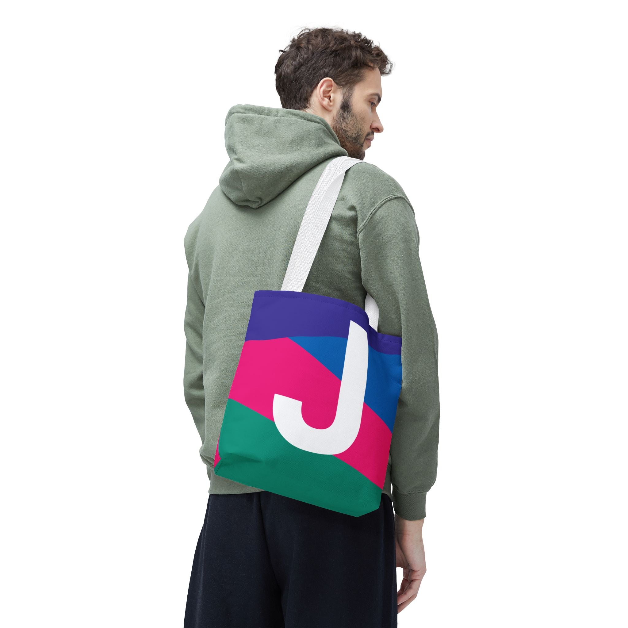 Monogram 'J' Colorblock Tote Bag — Personalized Initial J Shoulder Tote