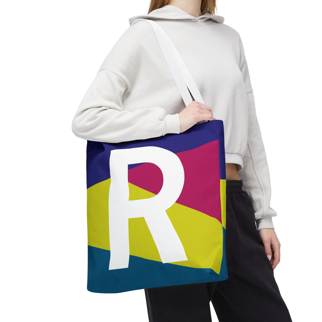 Monogram 'R' Colorblock Tote Bag — Personalized Initial R Shoulder Tote