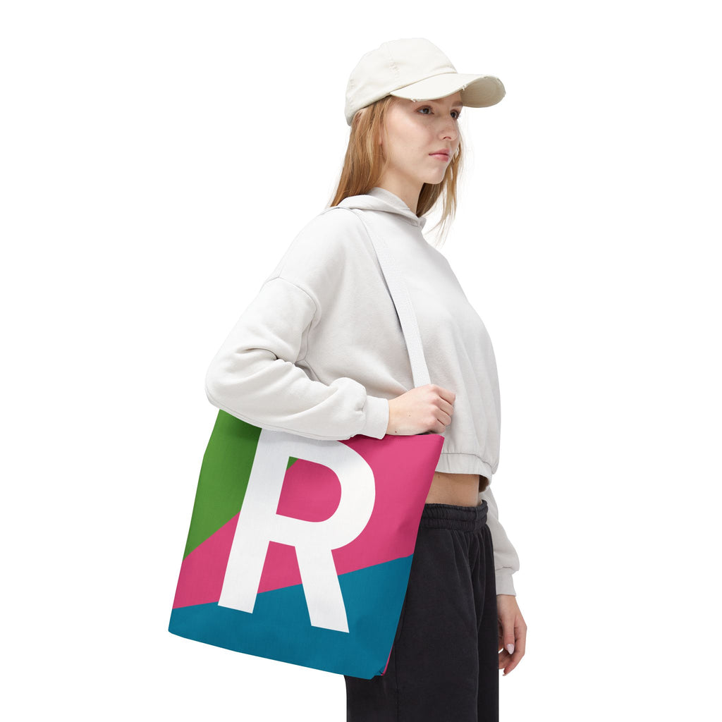 Monogram 'R' Colorblock Tote Bag — Personalized Initial R Shoulder Tote