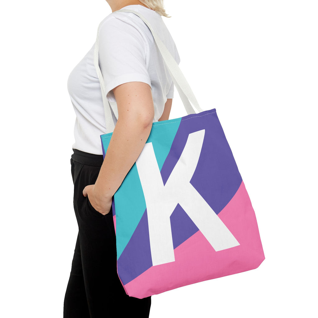 Monogram 'K' Colorblock Tote Bag — Personalized Initial K Shoulder Tote