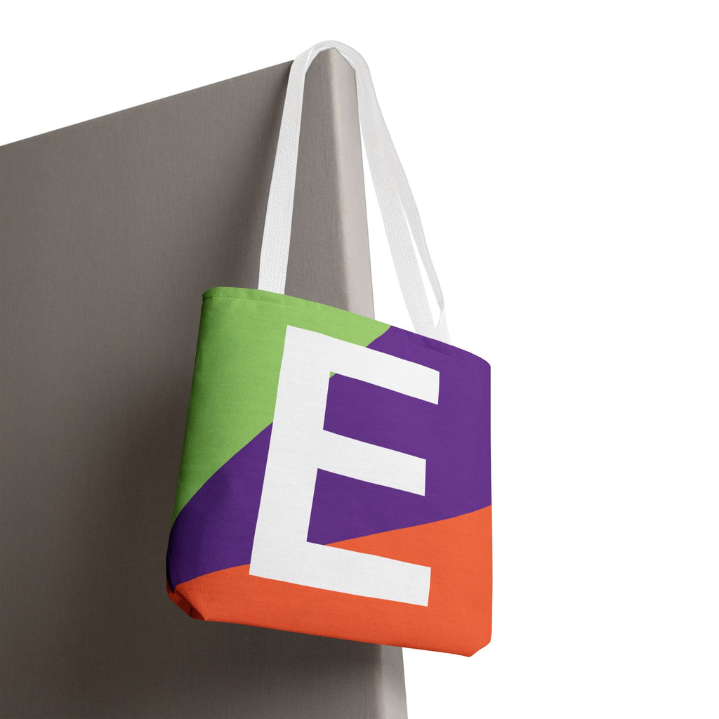 Monogram 'E' Colorblock Tote Bag — Personalized Initial E Shoulder Tote