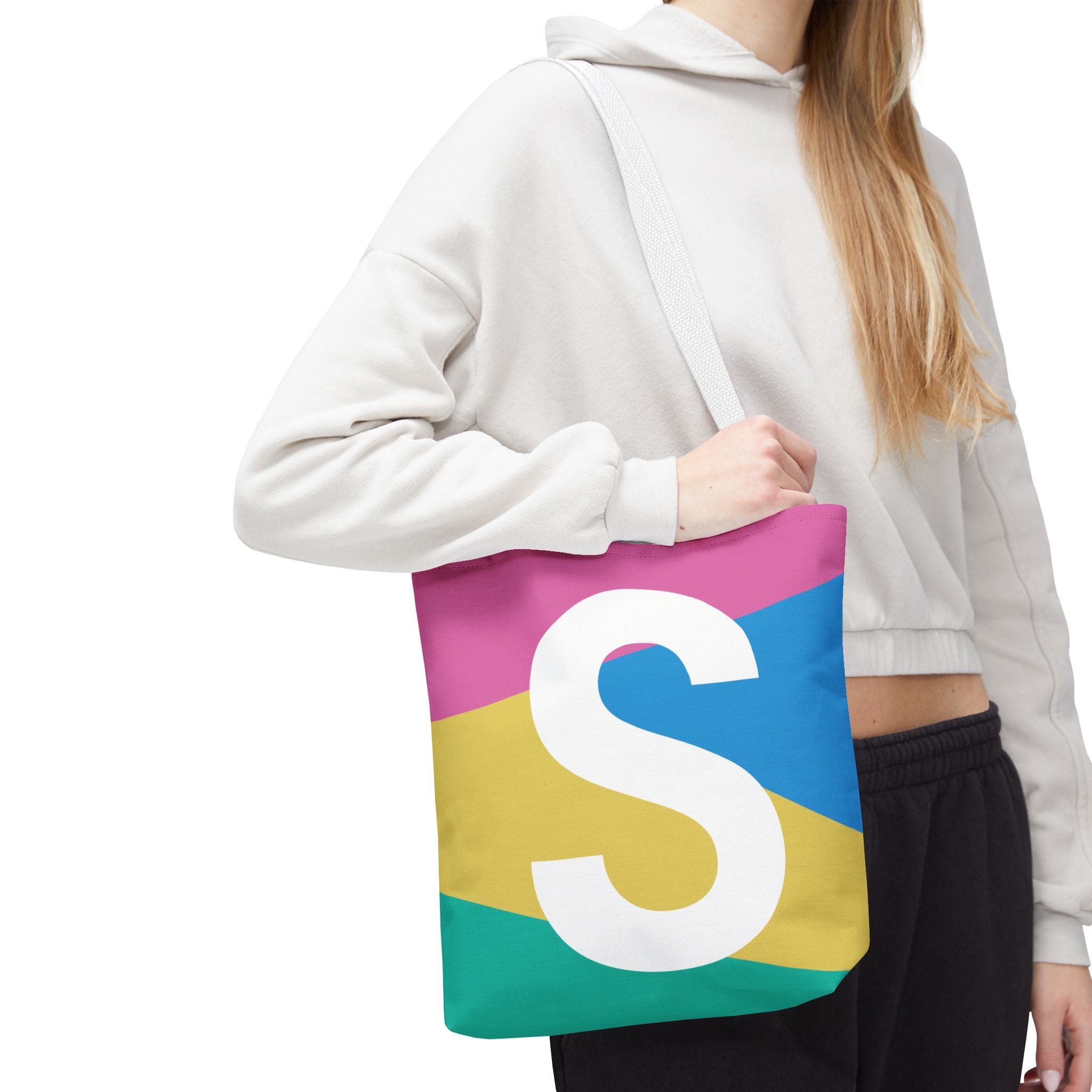 Monogram 'S' Colorblock Tote Bag — Personalized Initial S Shoulder Tote
