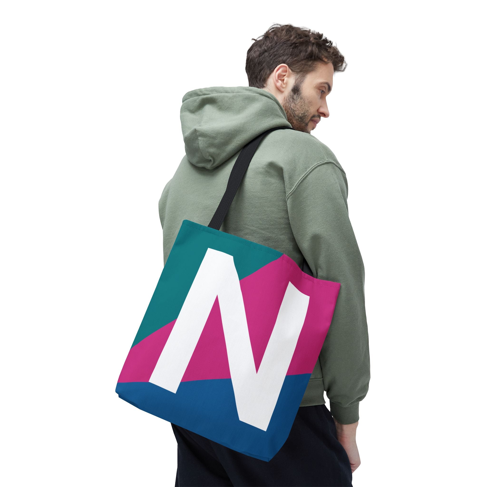 Monogram 'N' Colorblock Tote Bag — Personalized Initial N Shoulder Tote