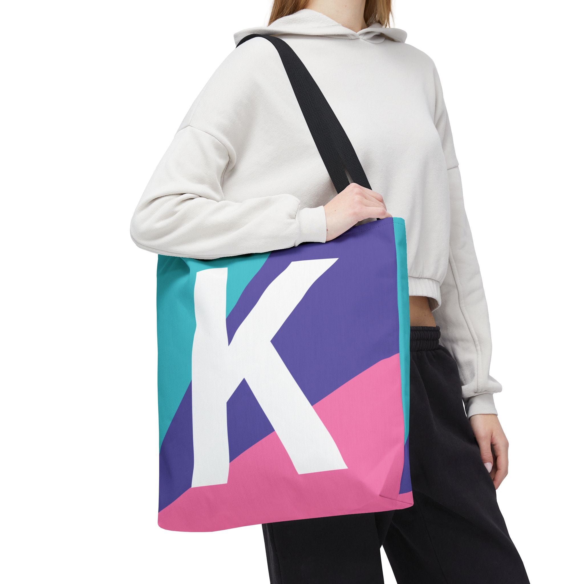 Monogram 'K' Colorblock Tote Bag — Personalized Initial K Shoulder Tote