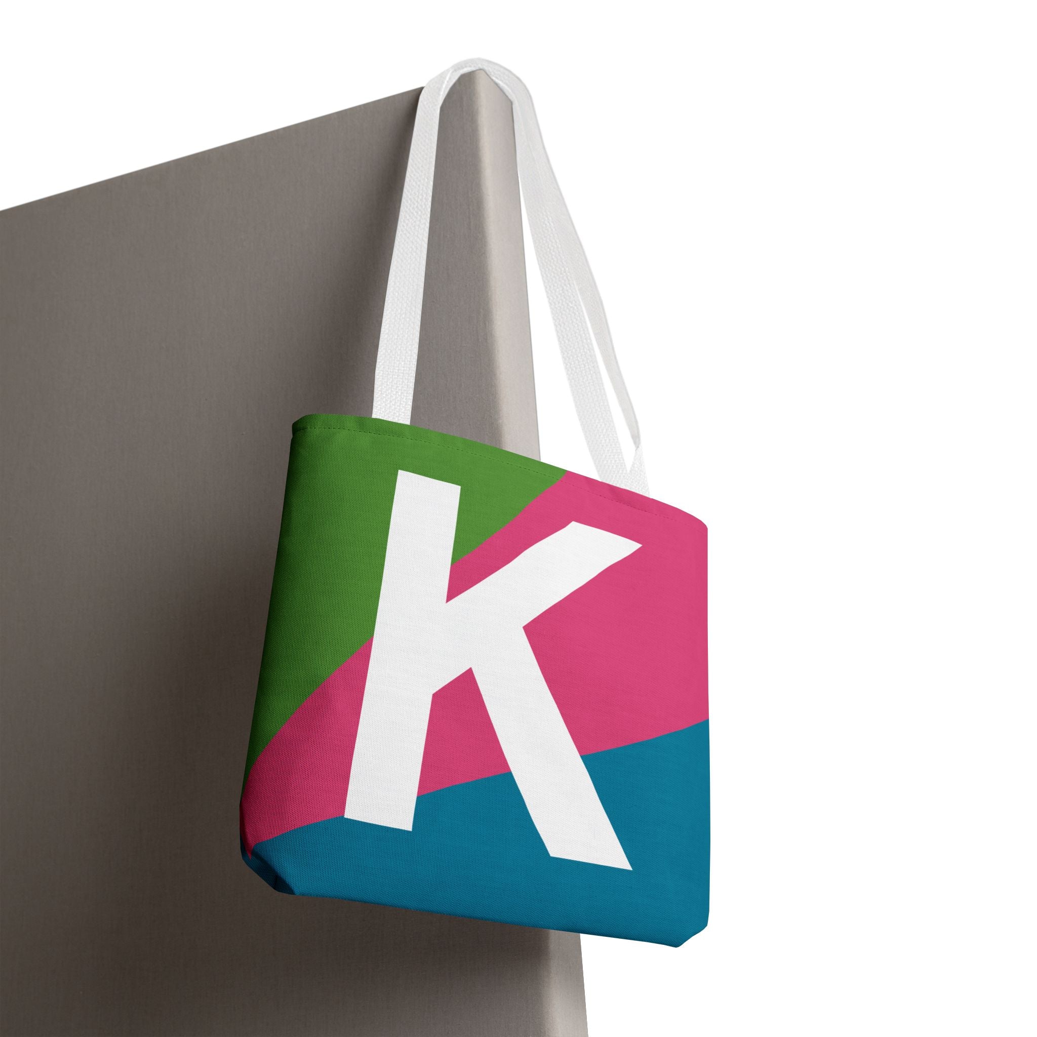 Monogram 'K' Colorblock Tote Bag — Personalized Initial K Shoulder Tote