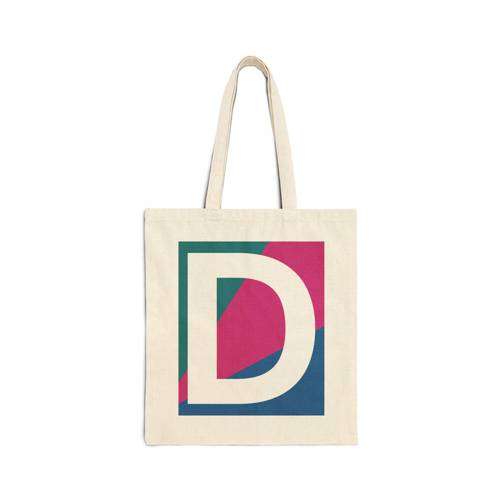 Initial D Colorblock Canvas Tote Bag — Monogram Letter D Reusable Grocery Tote