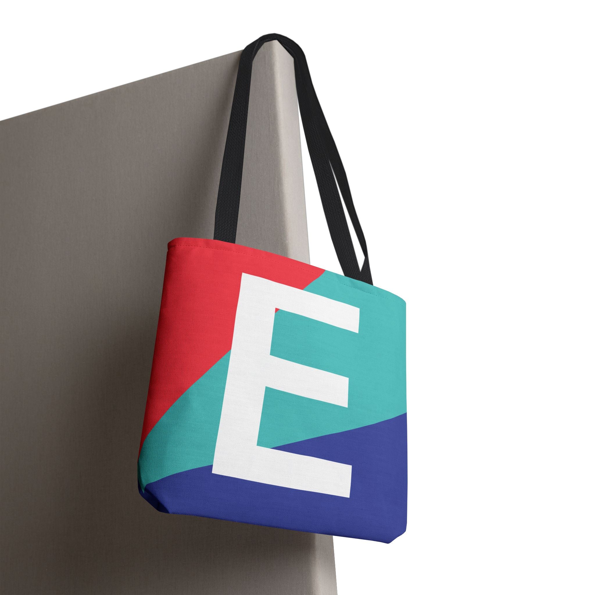 Monogram 'E' Colorblock Tote Bag — Personalized Initial E Shoulder Tote