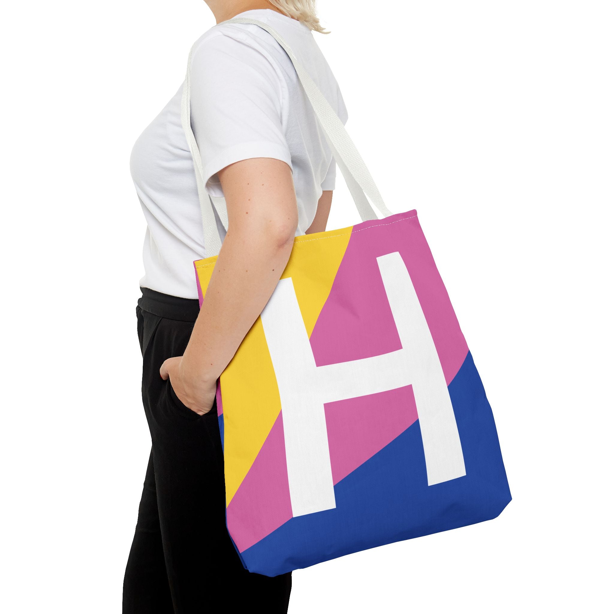 Monogram 'H' Colorblock Tote Bag — Personalized Initial H Shoulder Tote