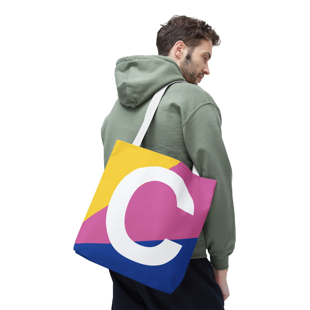 Monogram 'C' Colorblock Tote Bag — Personalized Initial C Shoulder Tote
