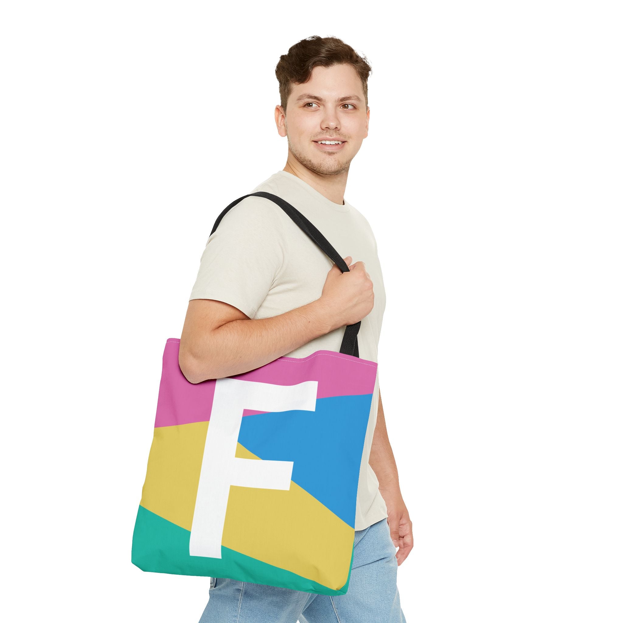 Monogram 'F' Colorblock Tote Bag — Personalized Initial F Shoulder Tote