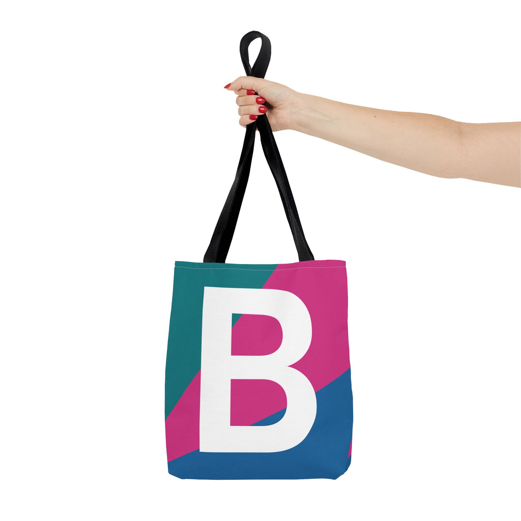 Monogram 'B' Colorblock Tote Bag — Personalized Initial B Shoulder Tote