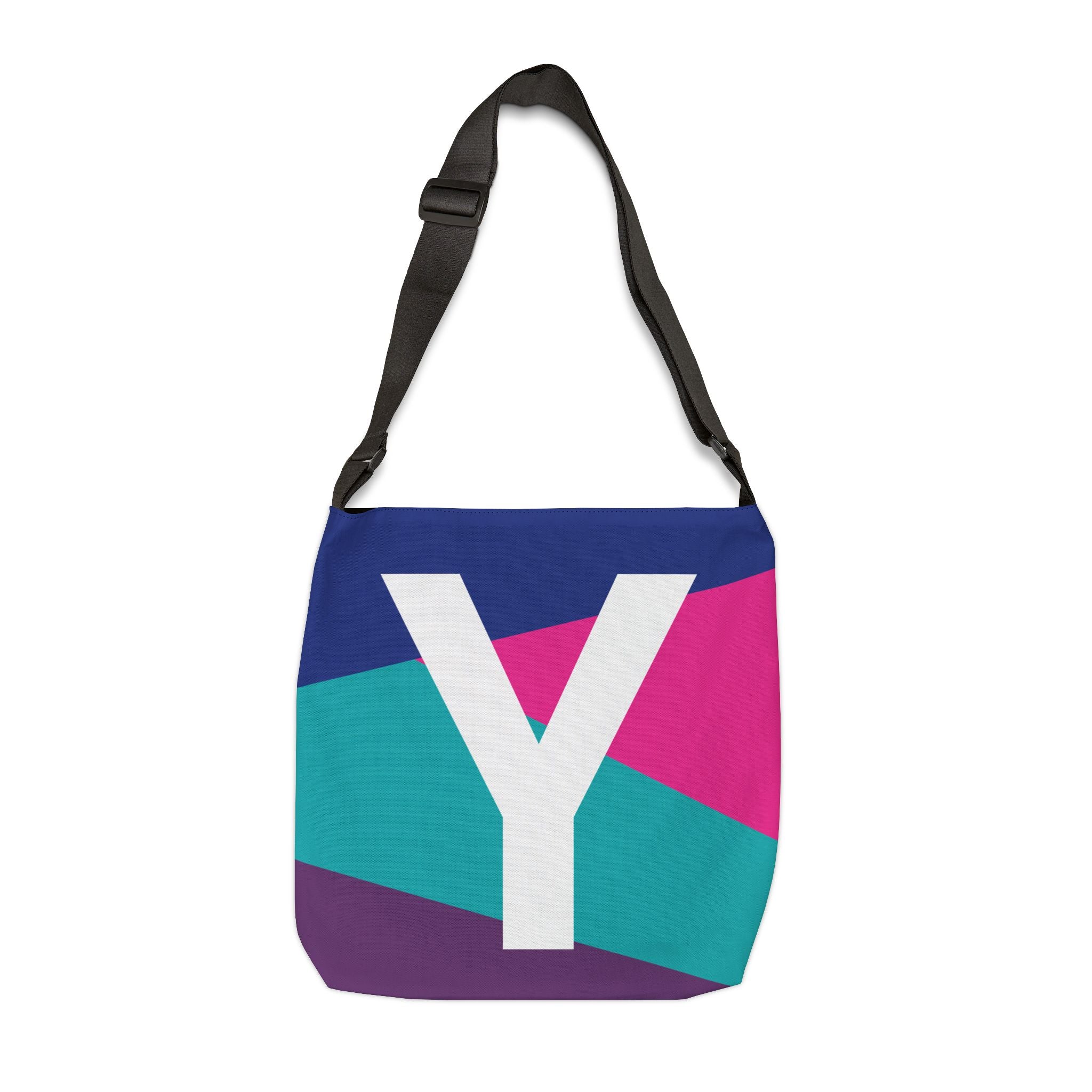 Initial Letter 'Y' Colorblock Adjustable Tote Bag — Monogram Alphabet Shoulder Bag
