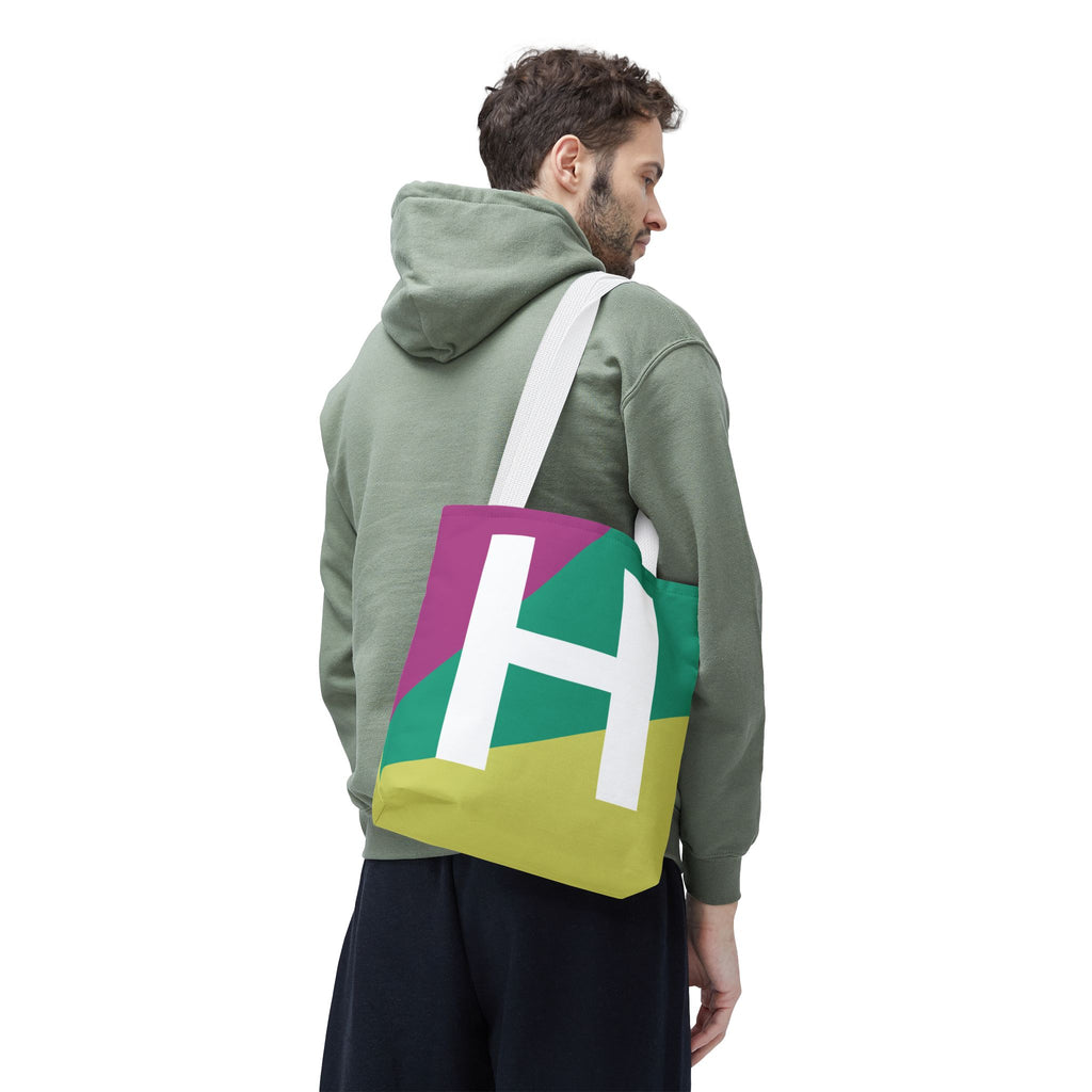 Monogram 'H' Colorblock Tote Bag — Personalized Initial H Shoulder Tote