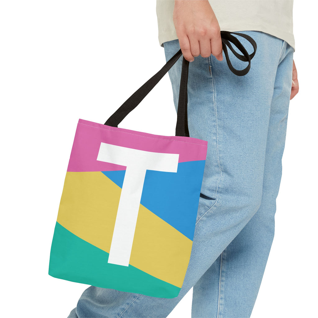 Monogram 'T' Colorblock Tote Bag — Personalized Initial T Shoulder Tote