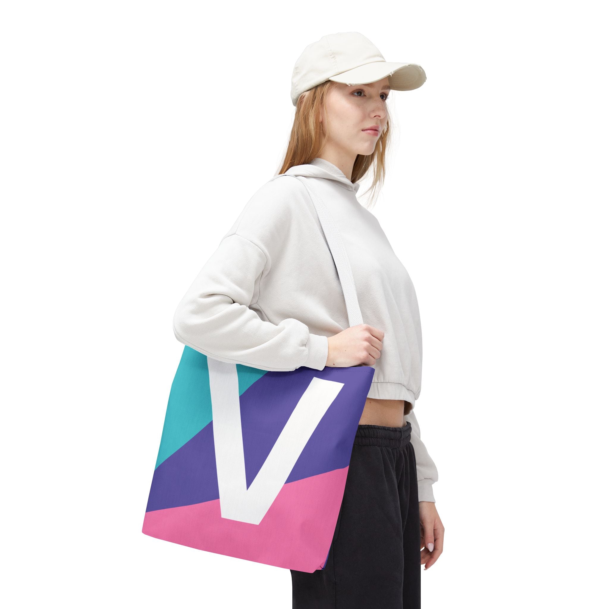 Monogram 'V' Colorblock Tote Bag — Personalized Initial V Shoulder Tote