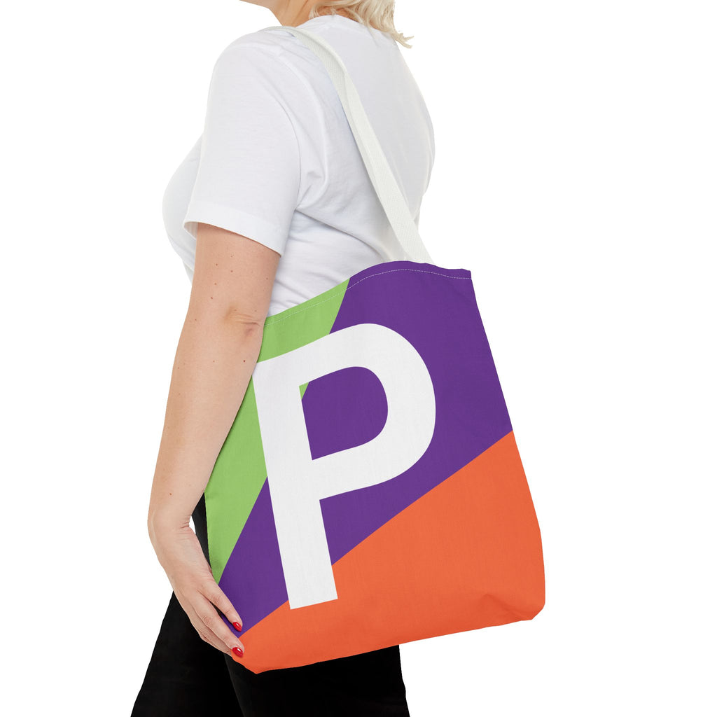 Monogram 'P' Colorblock Tote Bag — Personalized Initial P Shoulder Tote