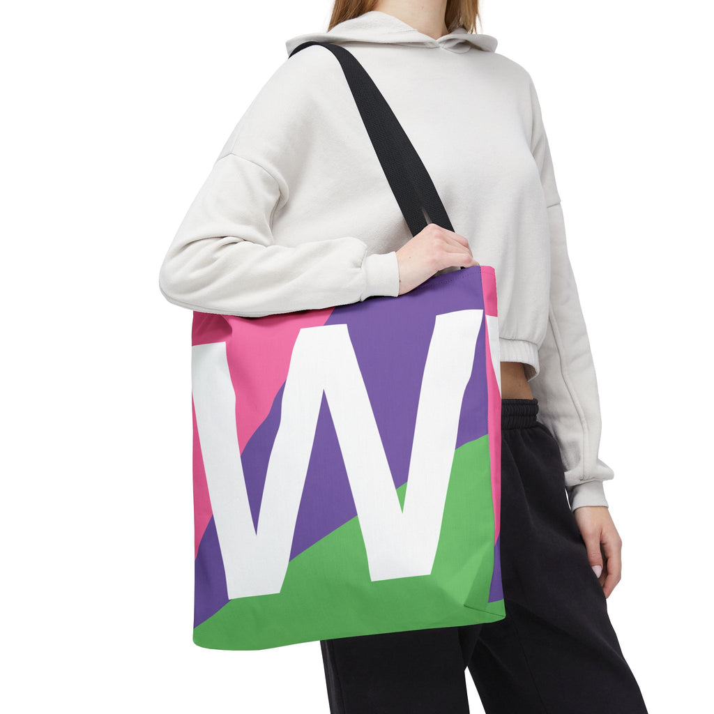 Monogram 'W' Colorblock Tote Bag — Personalized Initial W Shoulder Tote