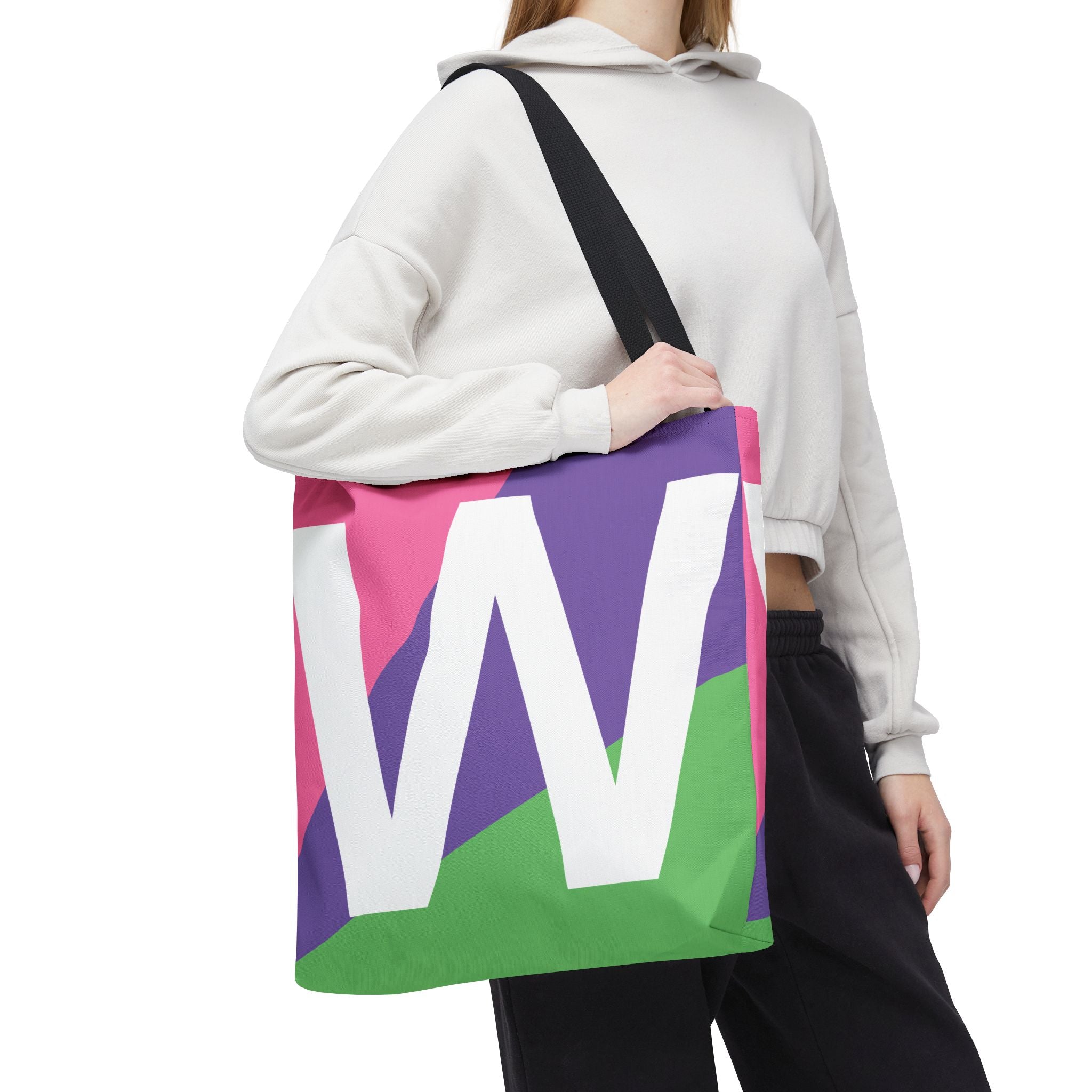Monogram 'W' Colorblock Tote Bag — Personalized Initial W Shoulder Tote
