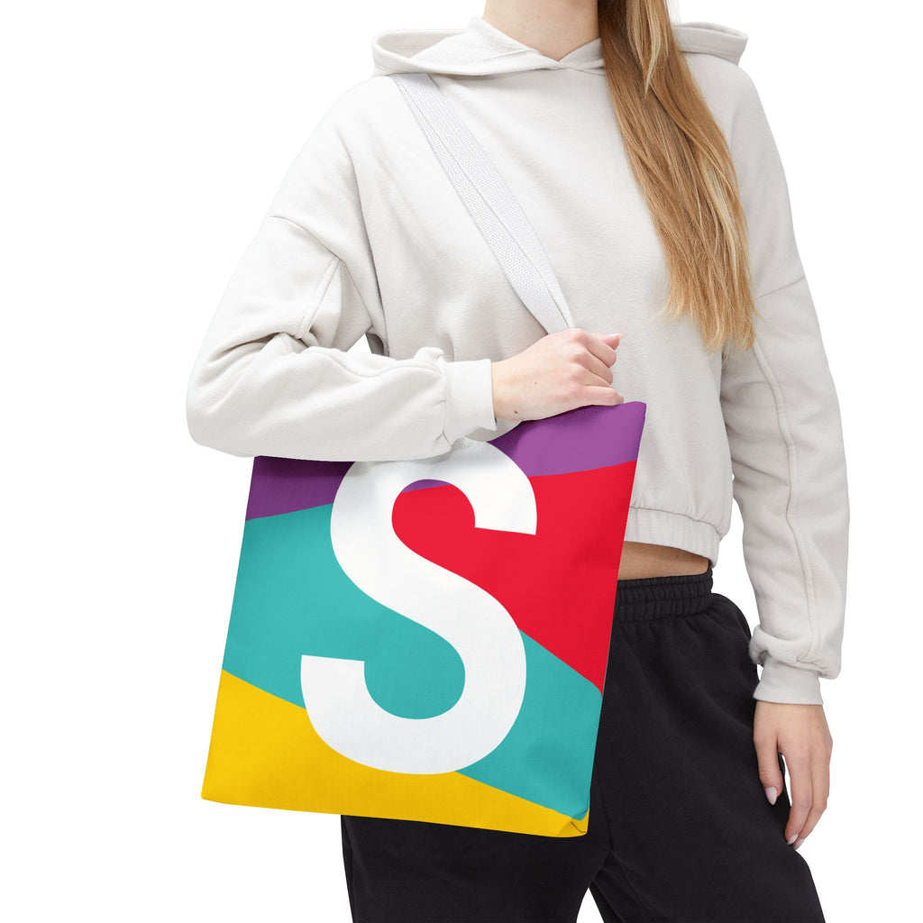 Monogram 'S' Colorblock Tote Bag — Personalized Initial S Shoulder Tote