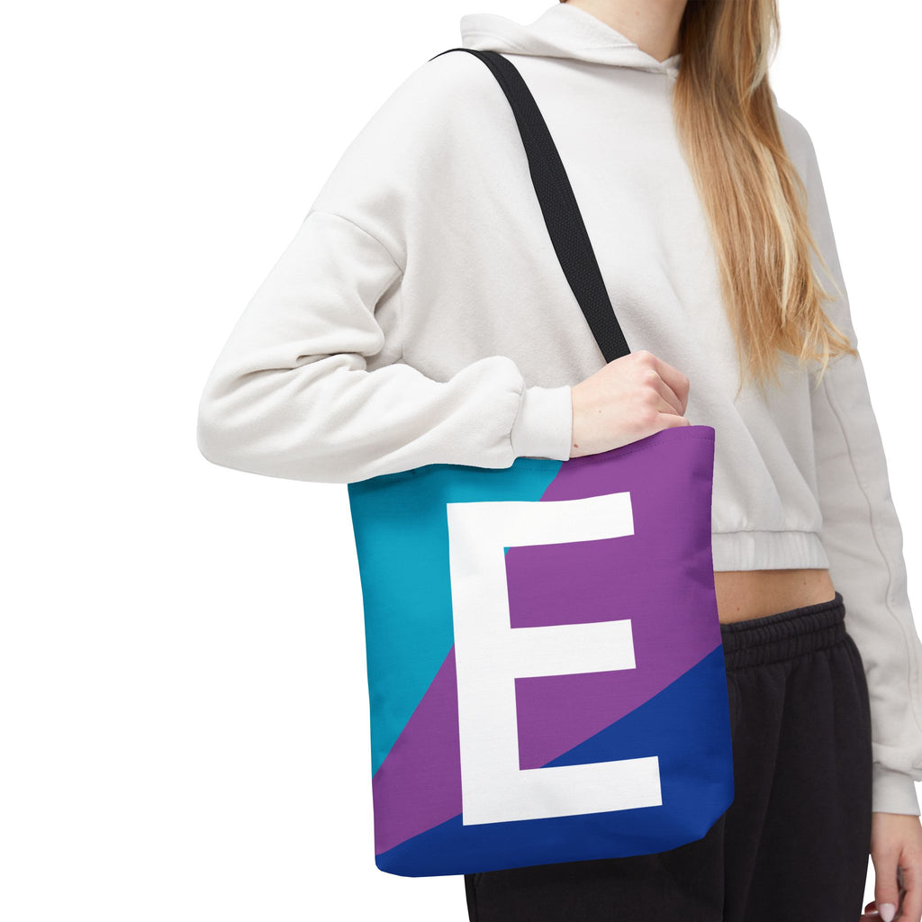Monogram 'E' Colorblock Tote Bag — Personalized Initial E Shoulder Tote