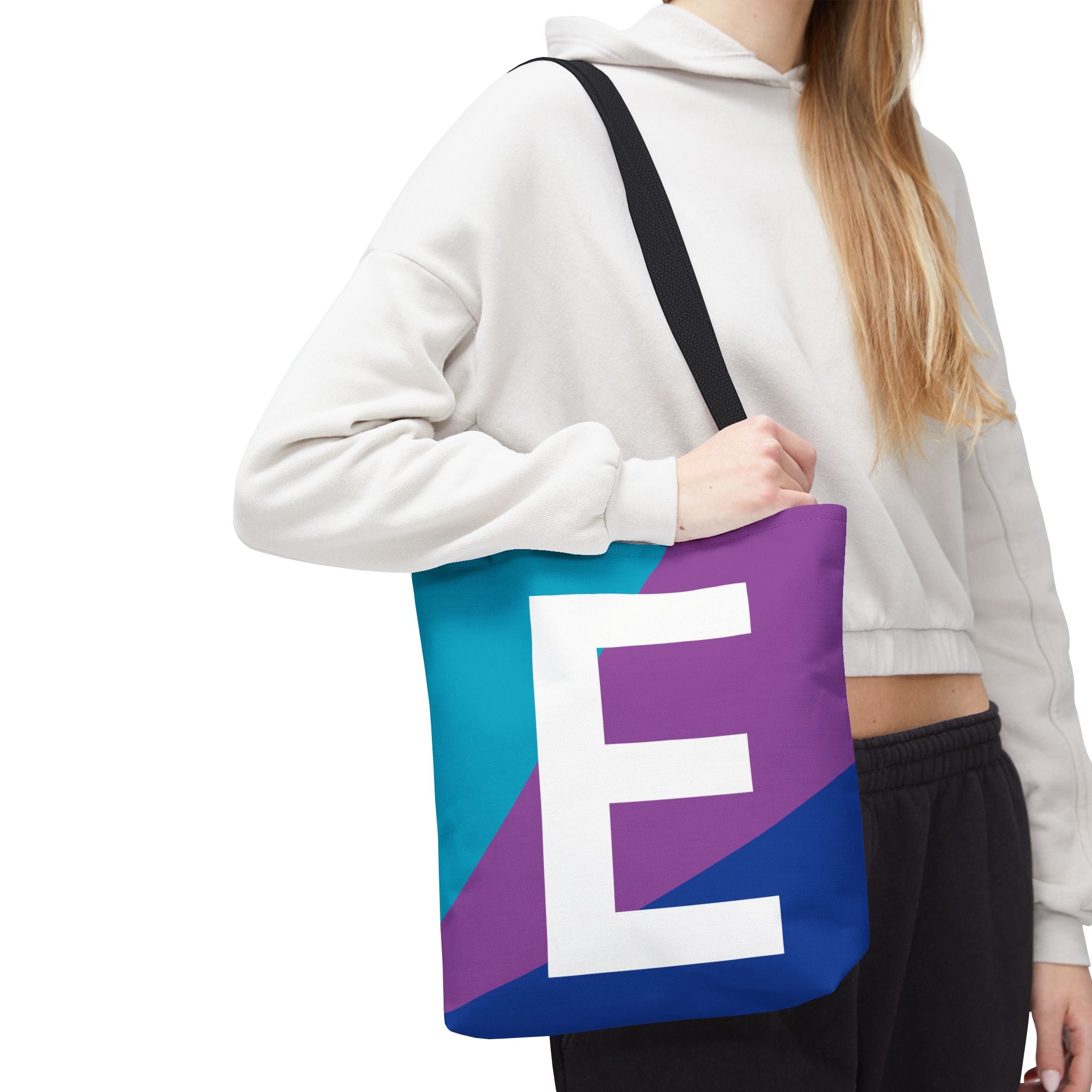 Monogram 'E' Colorblock Tote Bag — Personalized Initial E Shoulder Tote