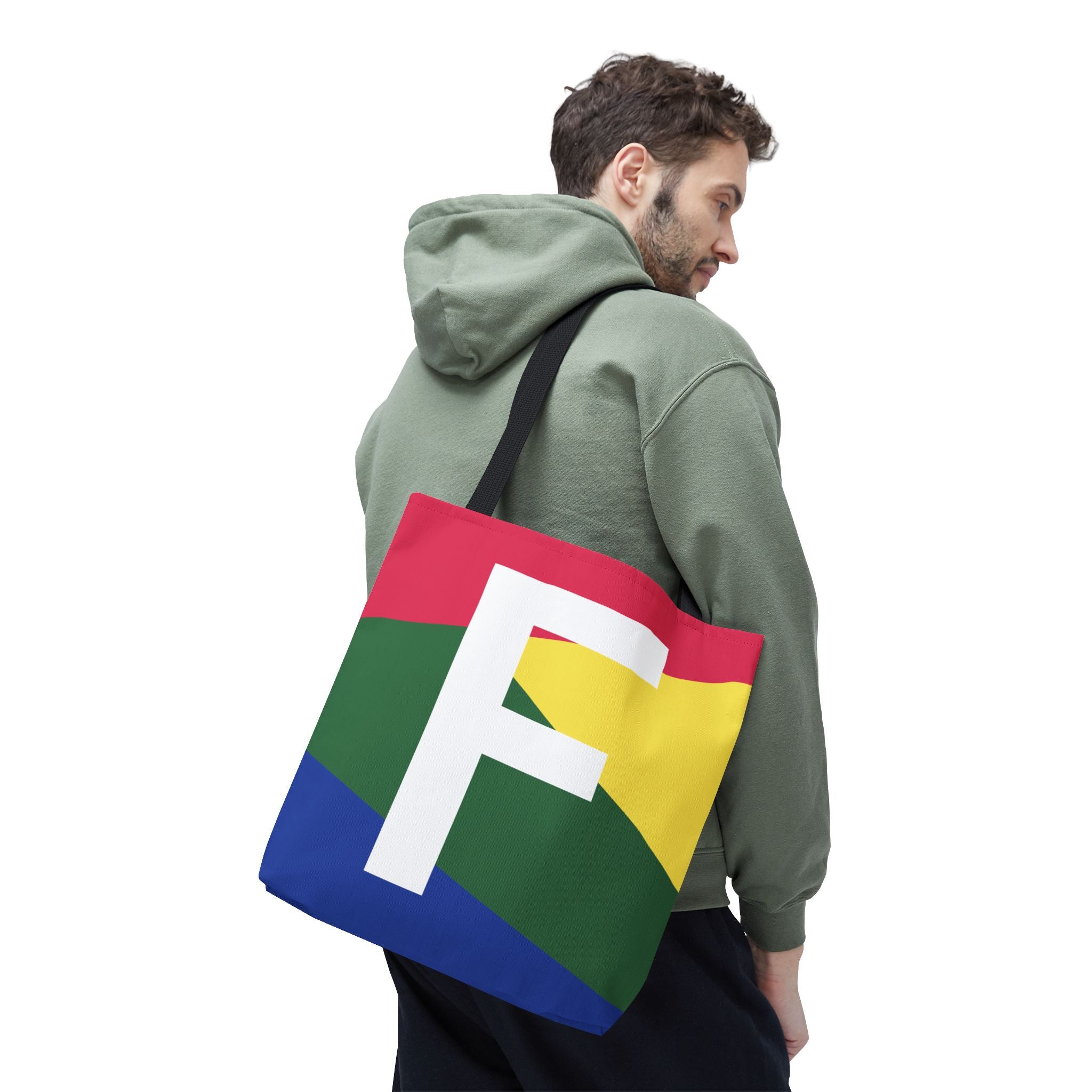 Monogram 'F' Colorblock Tote Bag — Personalized Initial F Shoulder Tote