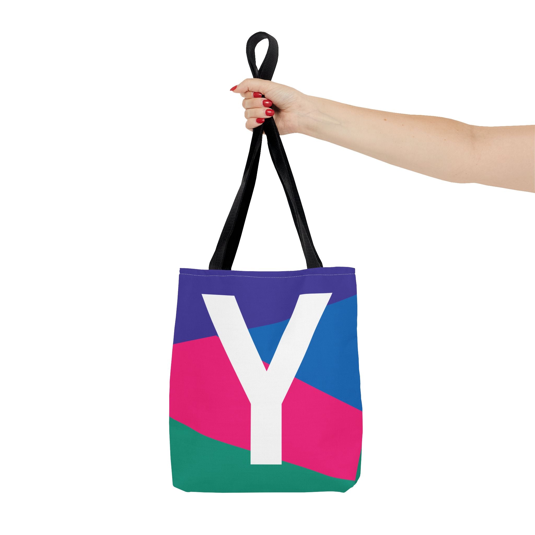 Monogram 'Y' Colorblock Tote Bag — Personalized Initial Y Shoulder Tote