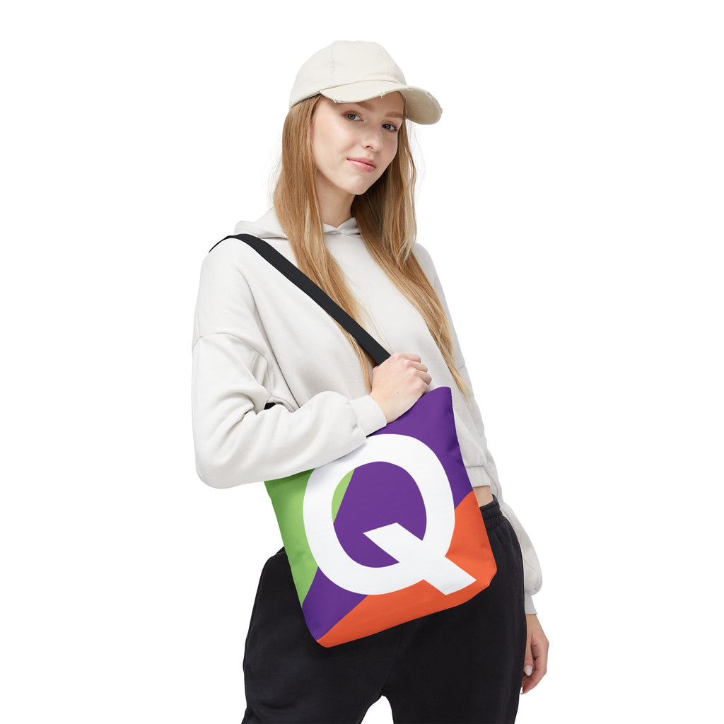 Monogram 'Q' Colorblock Tote Bag — Personalized Initial Q Shoulder Tote