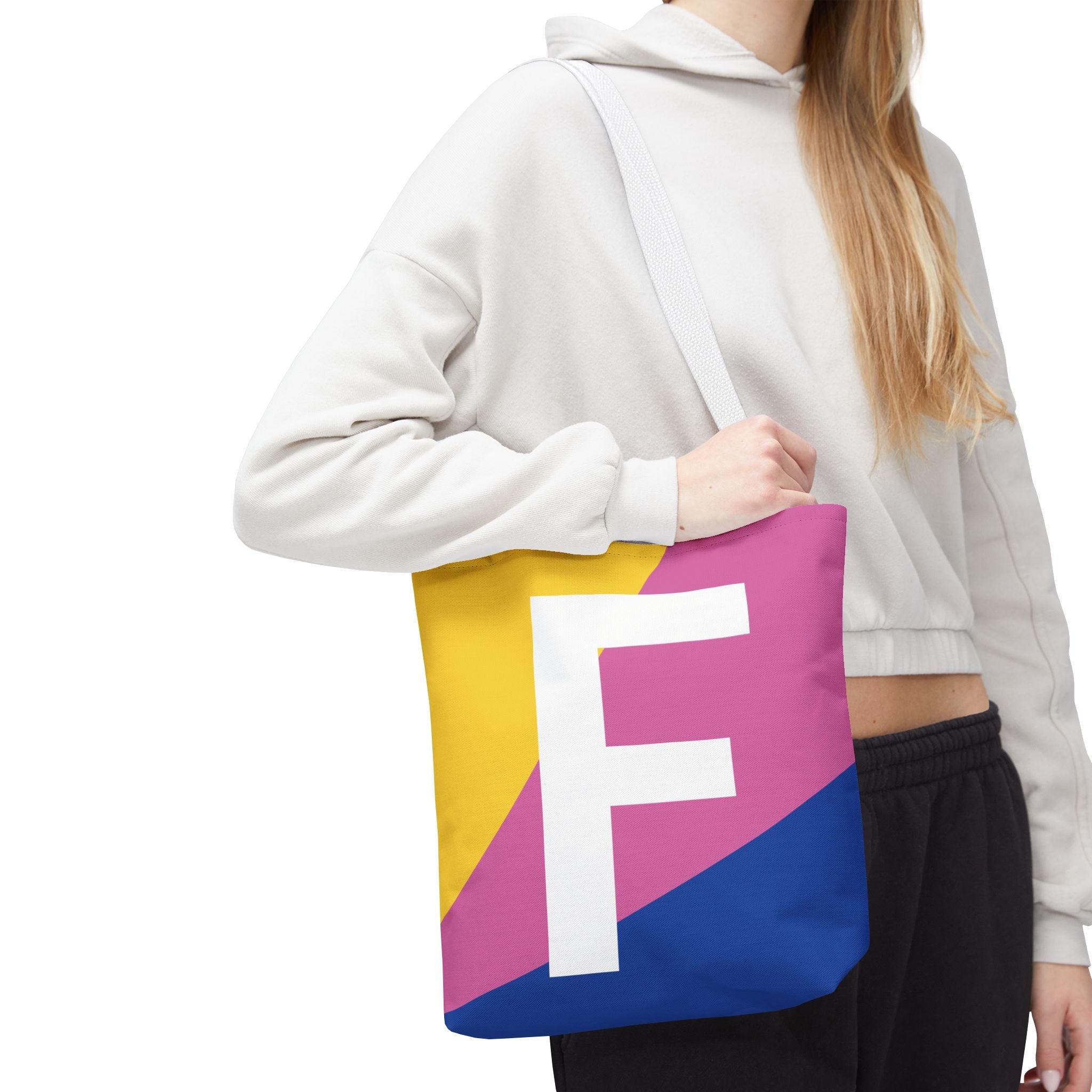 Monogram 'F' Colorblock Tote Bag — Personalized Initial F Shoulder Tote