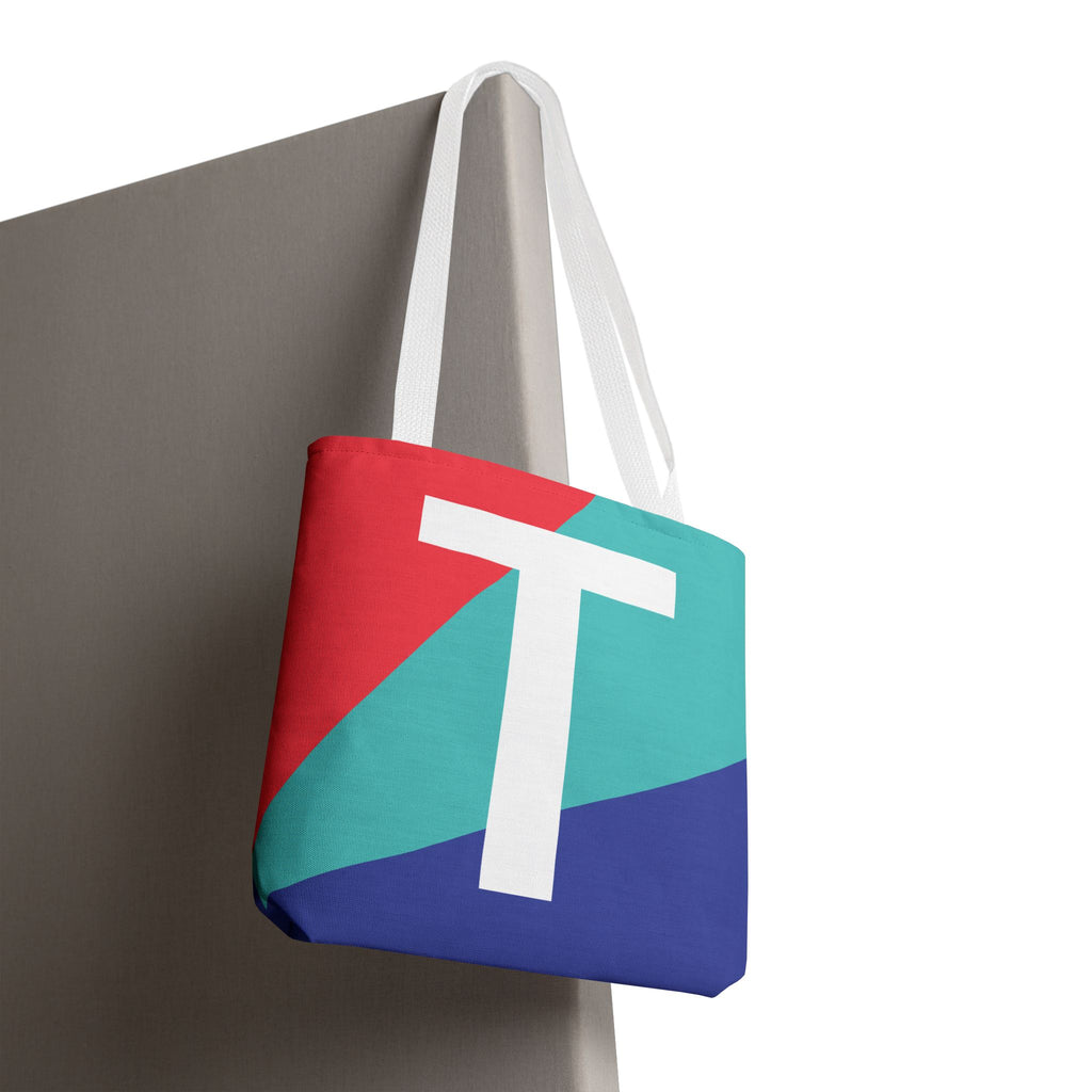 Monogram 'T' Colorblock Tote Bag — Personalized Initial T Shoulder Tote