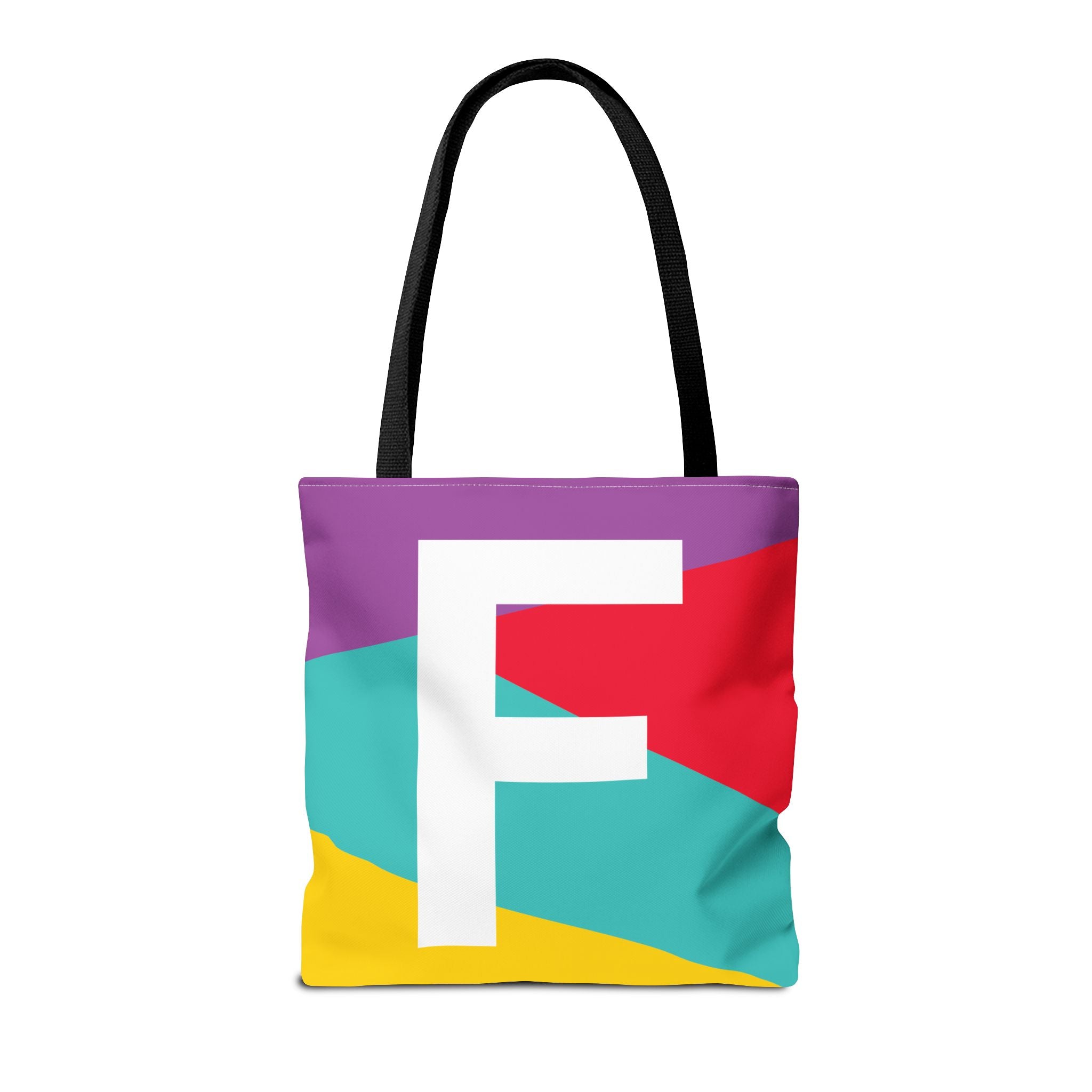 Monogram 'F' Colorblock Tote Bag — Personalized Initial F Shoulder Tote