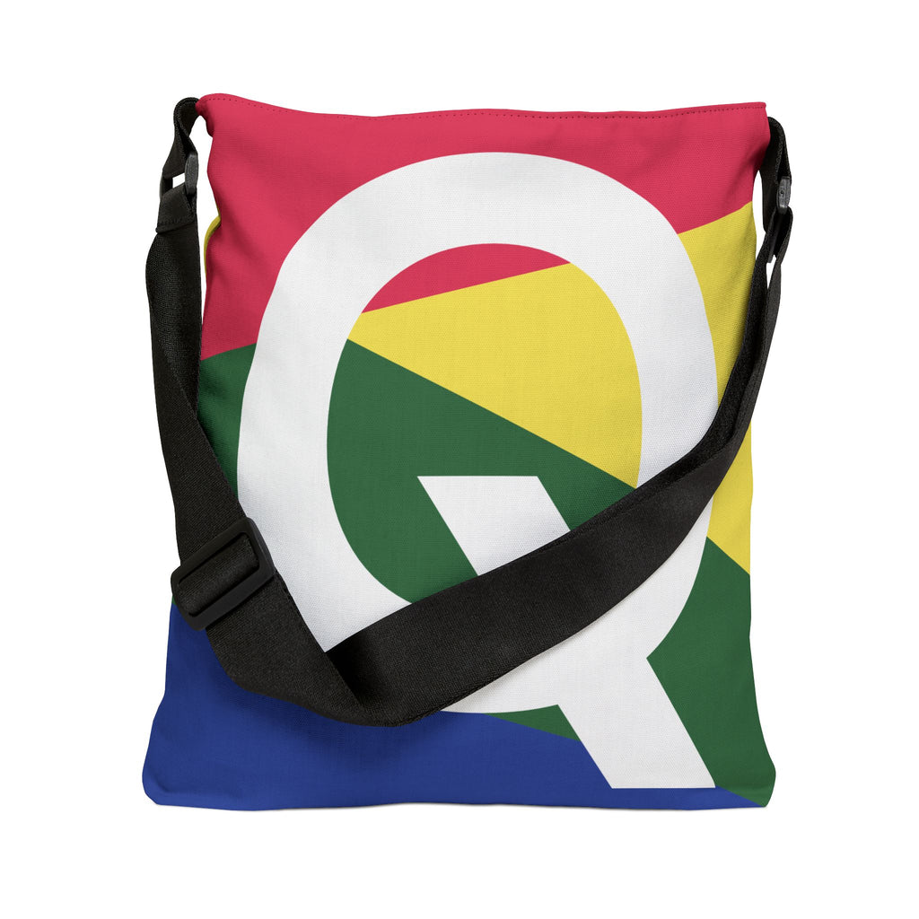 Initial Letter 'Q' Colorblock Adjustable Tote Bag — Monogram Alphabet Shoulder Bag