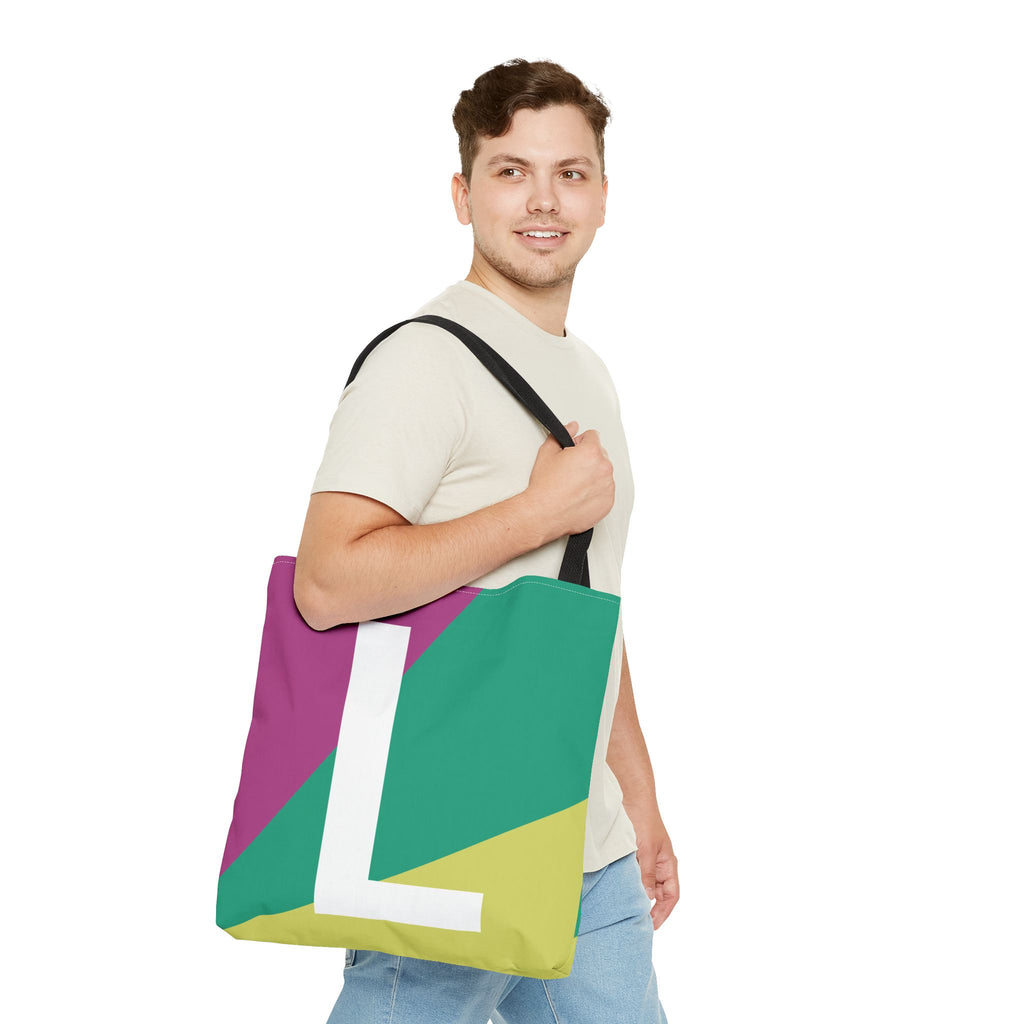 Monogram 'L' Colorblock Tote Bag — Personalized Initial L Shoulder Tote