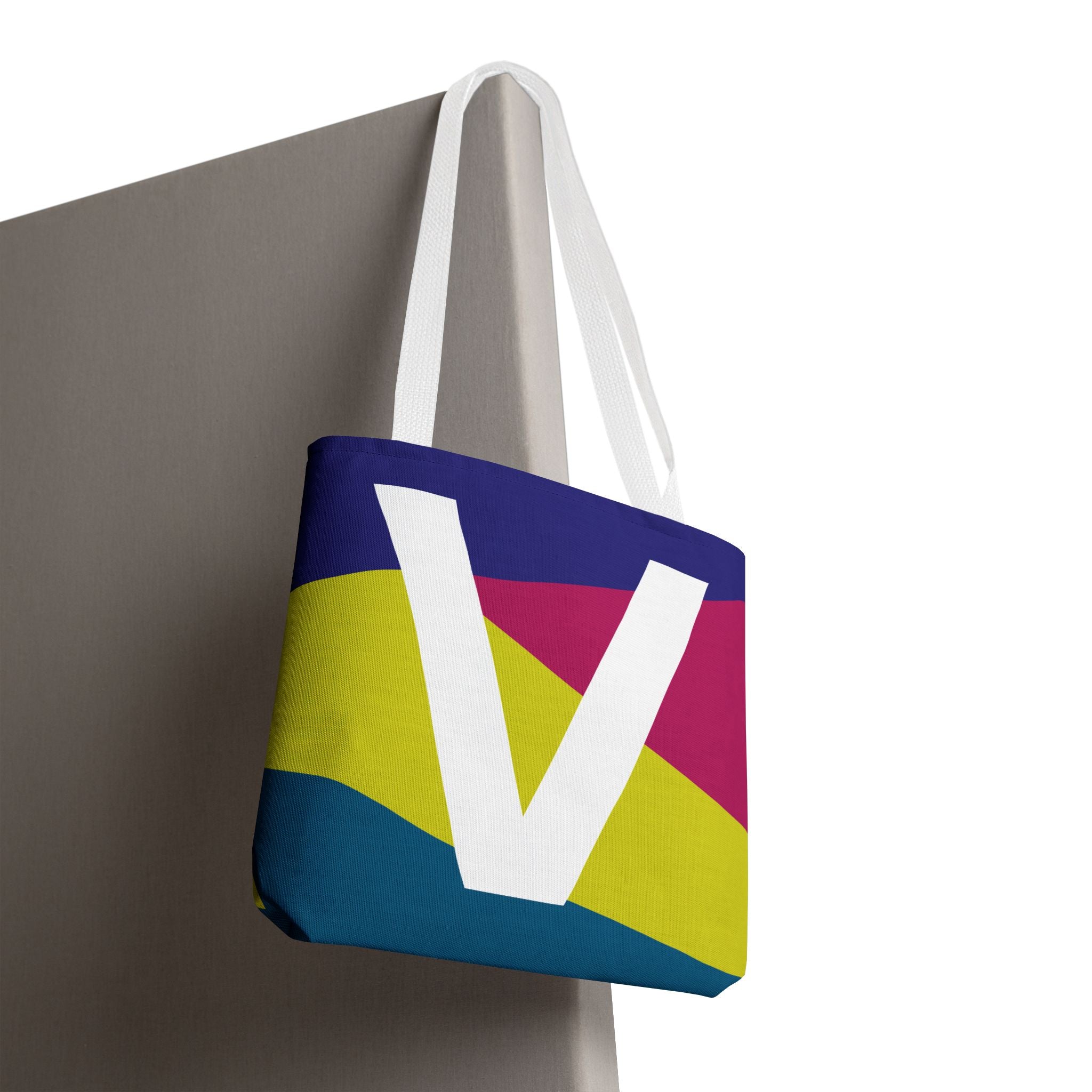 Monogram 'V' Colorblock Tote Bag — Personalized Initial V Shoulder Tote