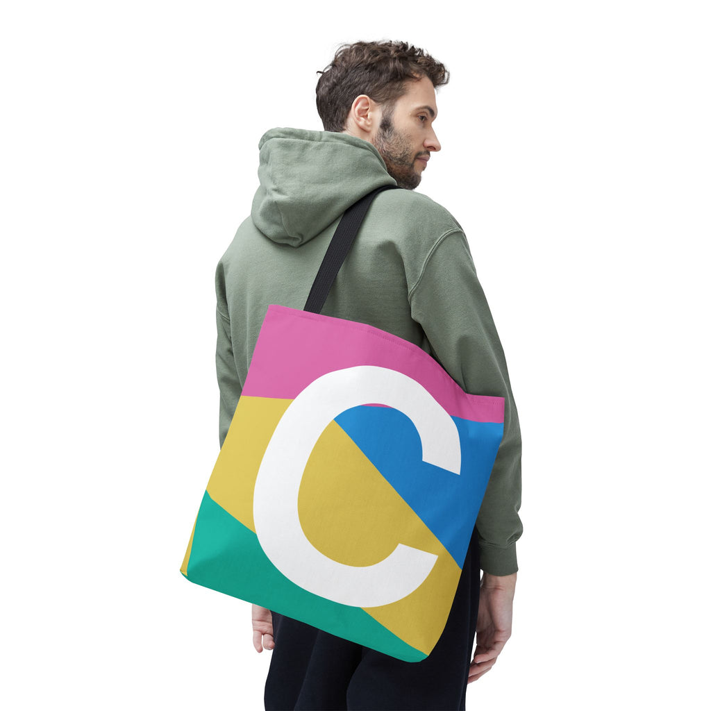 Monogram 'C' Colorblock Tote Bag — Personalized Initial C Shoulder Tote