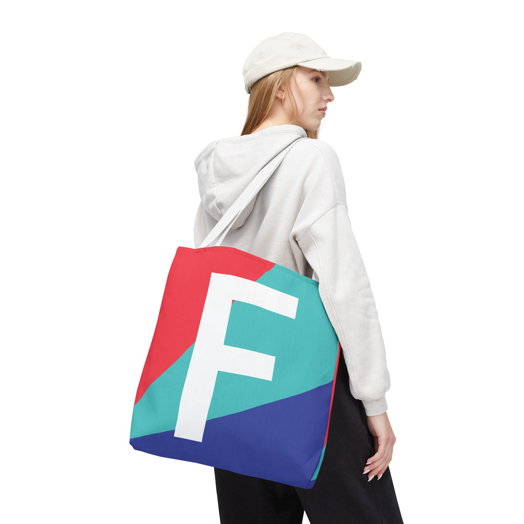 Monogram 'F' Colorblock Tote Bag — Personalized Initial F Shoulder Tote