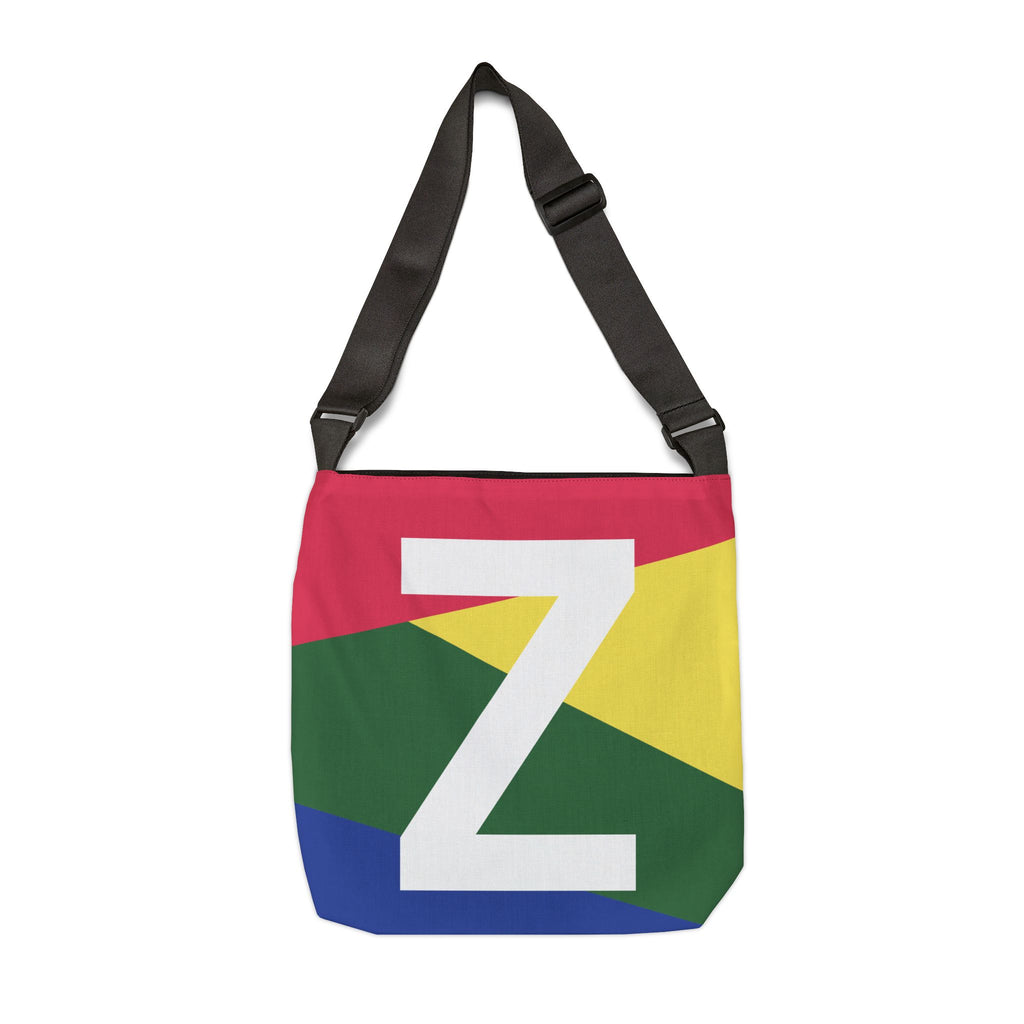 Initial Letter 'Z' Colorblock Adjustable Tote Bag — Monogram Alphabet Shoulder Bag