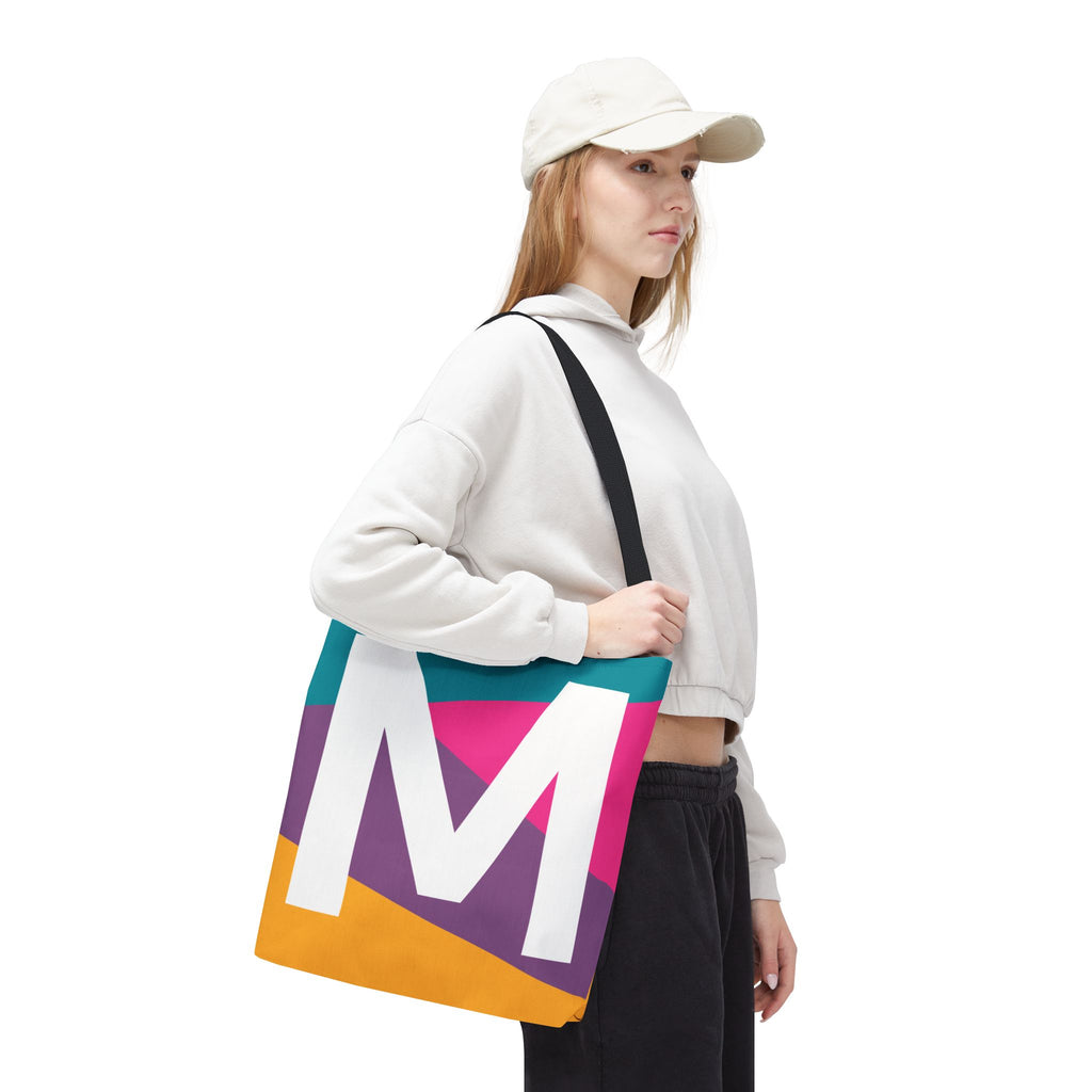 Monogram 'M' Colorblock Tote Bag — Personalized Initial M Shoulder Tote